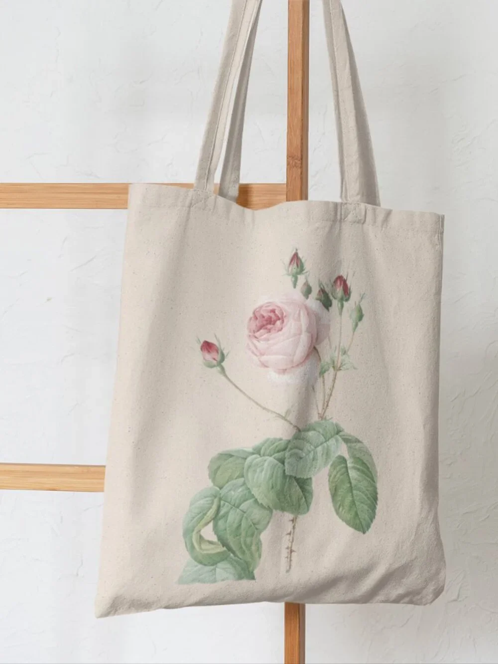 Cabbage Rose Vintage Floral Print Graphic Canvas Tote Bag